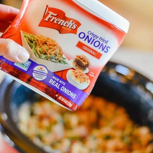 crockpot green bean casserole with bacon frenchs onions