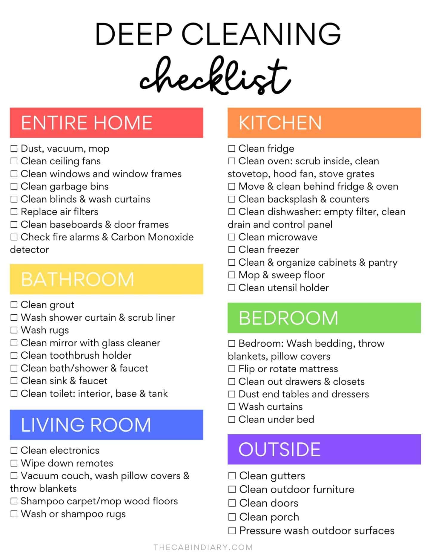 Free Printable Whole House Cleaning Checklist